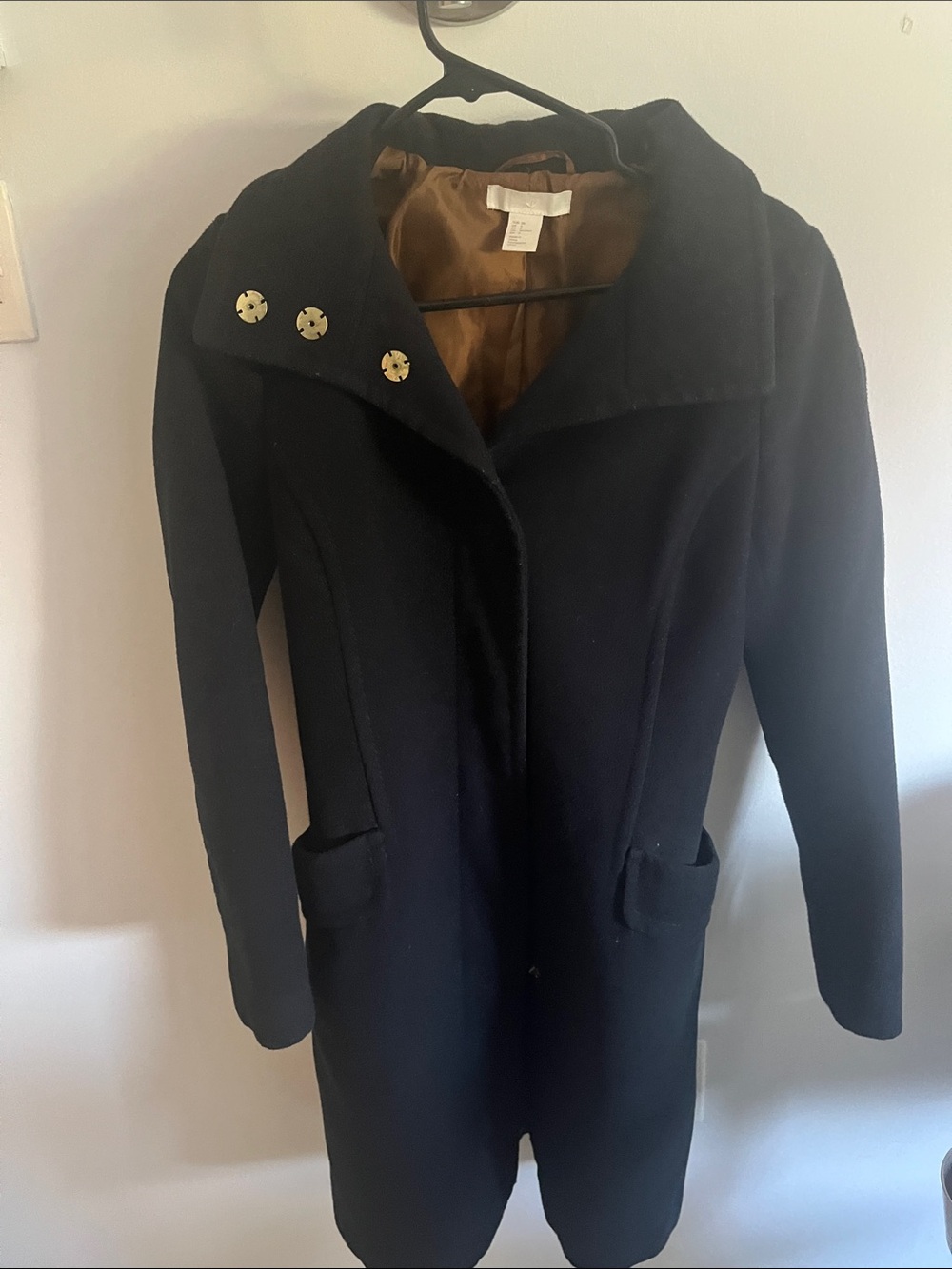 H&M Black Pea Coat with Gold-Tone Buttons